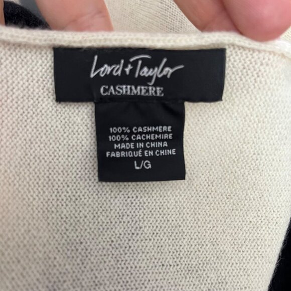 Color Block Lord & Taylor Cashmere Sweater Size‎ L/G Black & Cream Long Sleeve - Picture 5 of 7